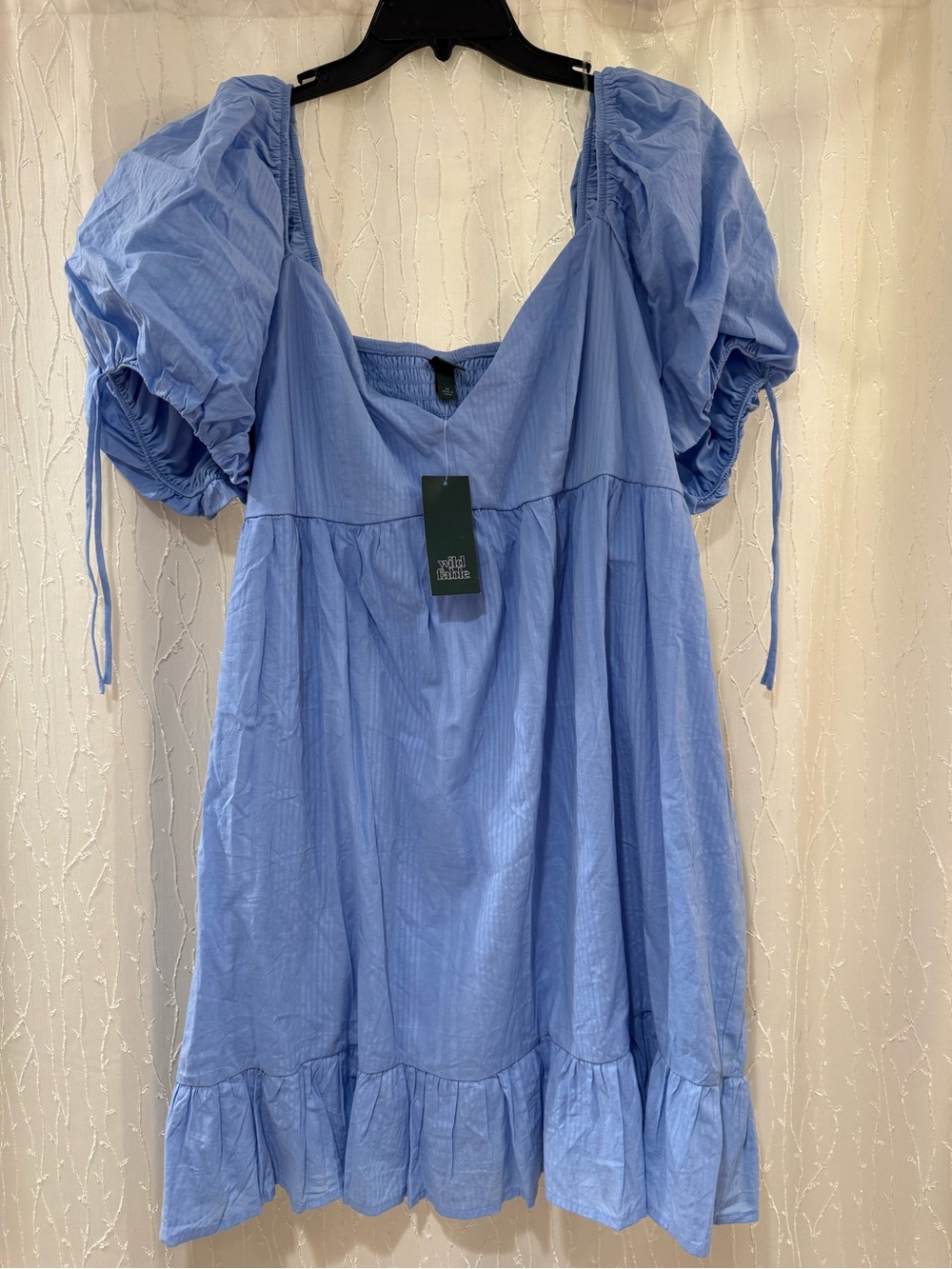 wild fable Light Blue Puff-Sleeve Babydoll Dress